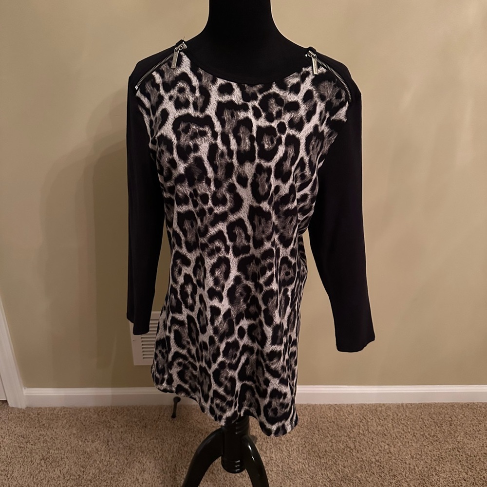 NEW w tags Michael Kors Black & leopard top size Large